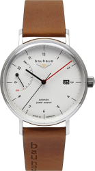 Bauhaus Automatik Power Reserve Weißes Ziffernblatt mit schwarzen Zahlen/Indices