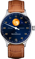 Meistersinger Lunascope blue mit goldenen Mond und Ziffern 